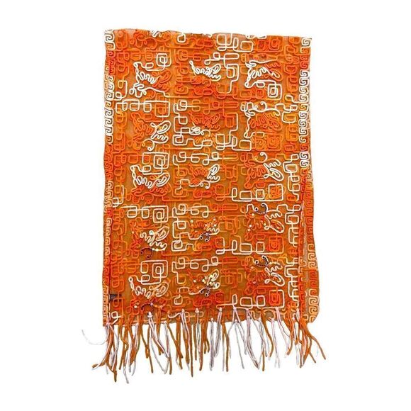 🌟Sari Style🌟Orange Sparkling  Scarf - Picture 1 of 1